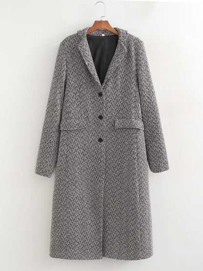 Herringbone Woolen Loose Coat Gray