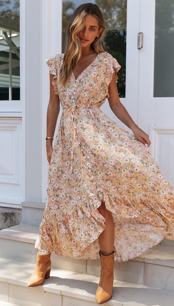 V neck Printed Dress Multi