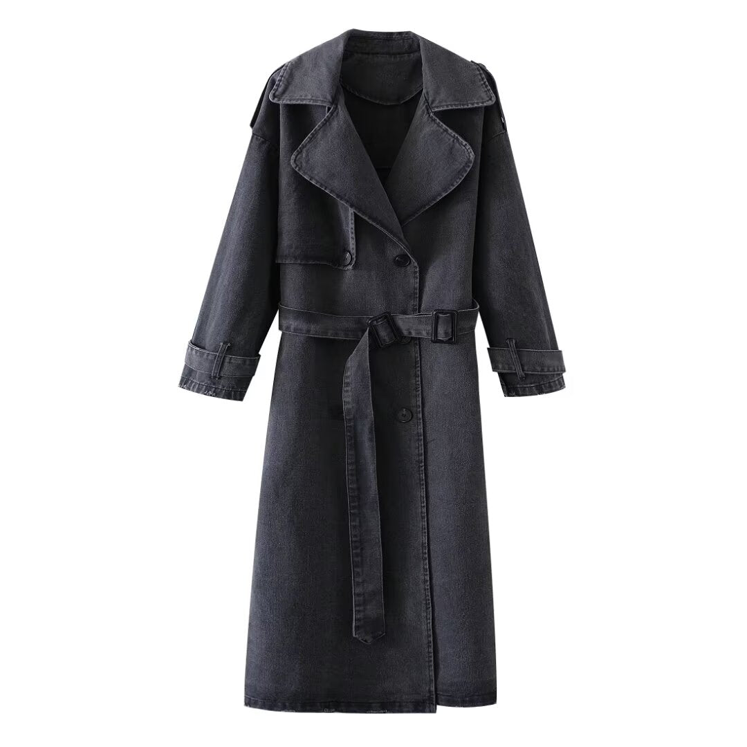 Denim Baggy Trench Coat Dark Gray