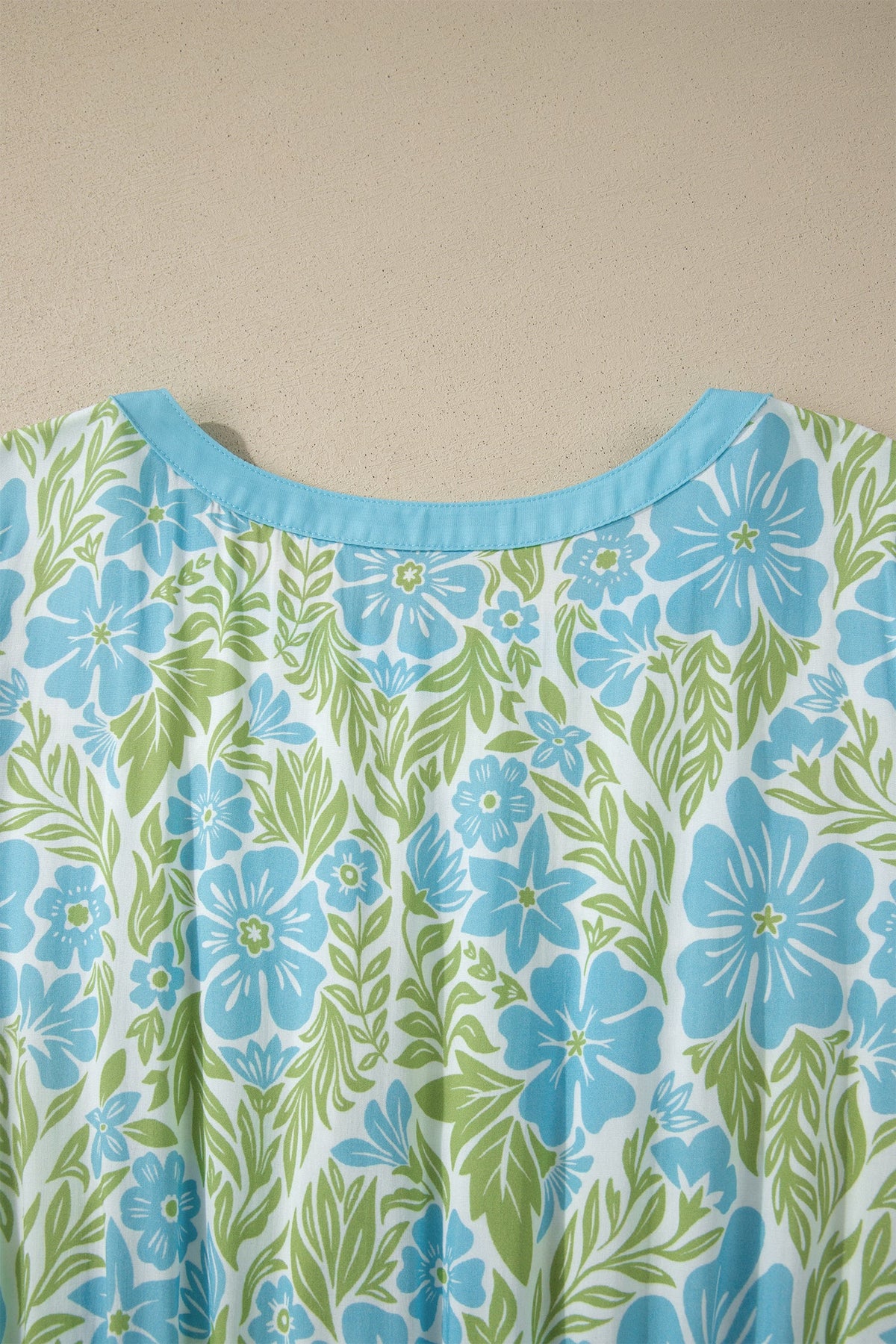 Sky Blue Floral Print High Waist Ruffle Short Sleeve Mini Dress