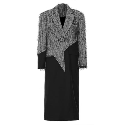 Contrast Color Star Trench Coat Black