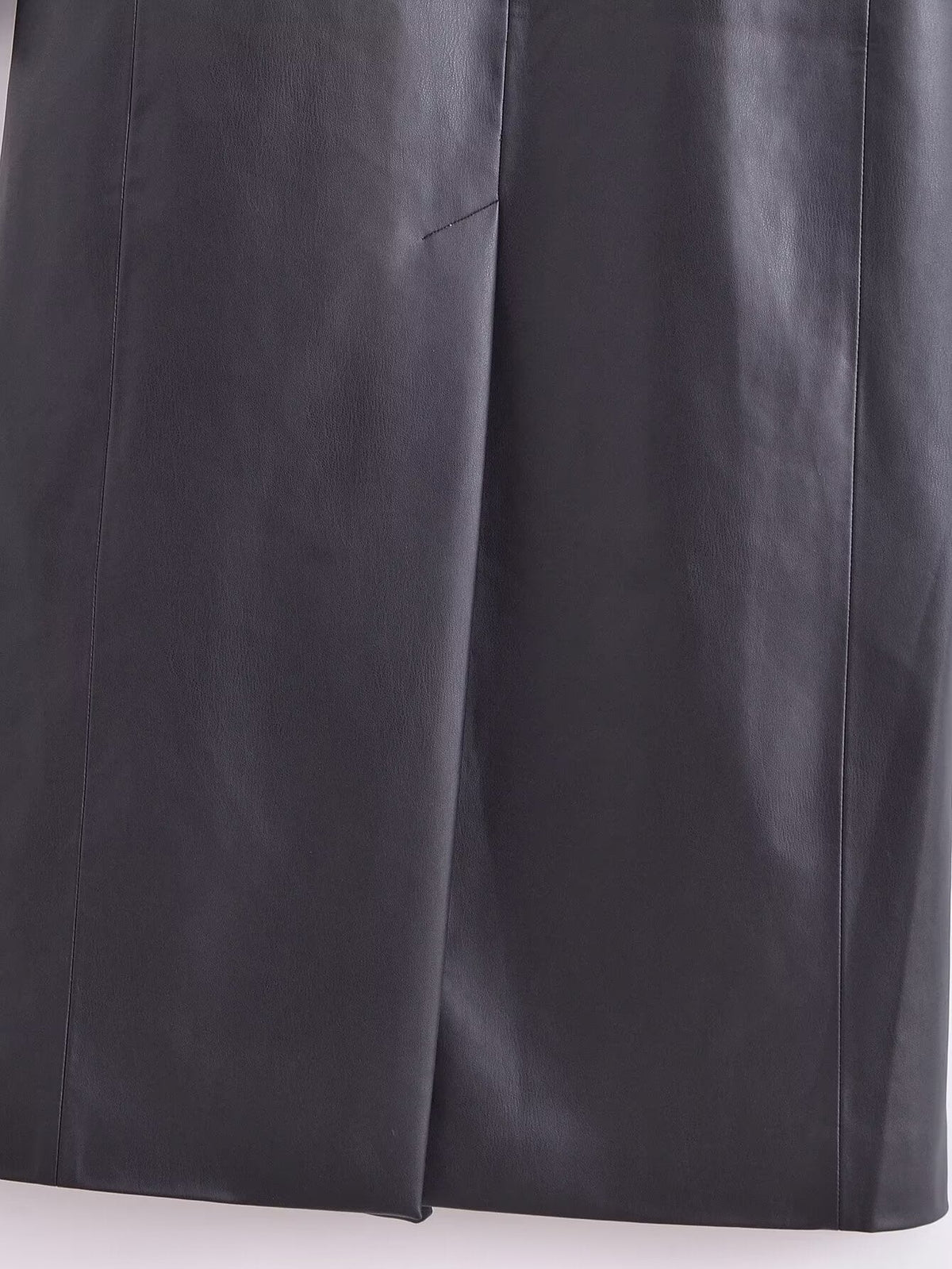 Faux Leather Long Sleeve Overcoat