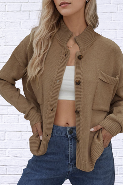 Button Up Long Sleeve Cardigan Camel