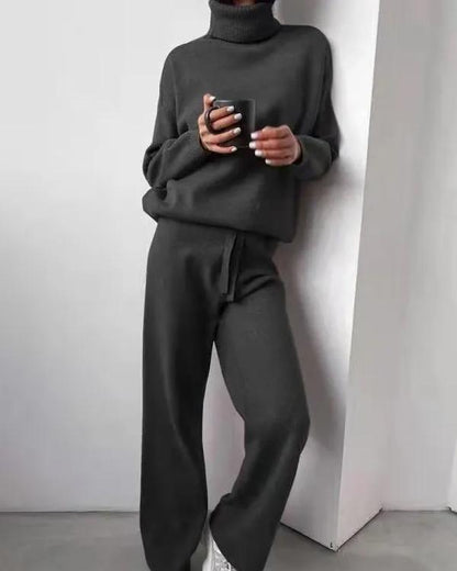 Clidress Turtleneck Sweater Knit Pants 2 Pieces Set