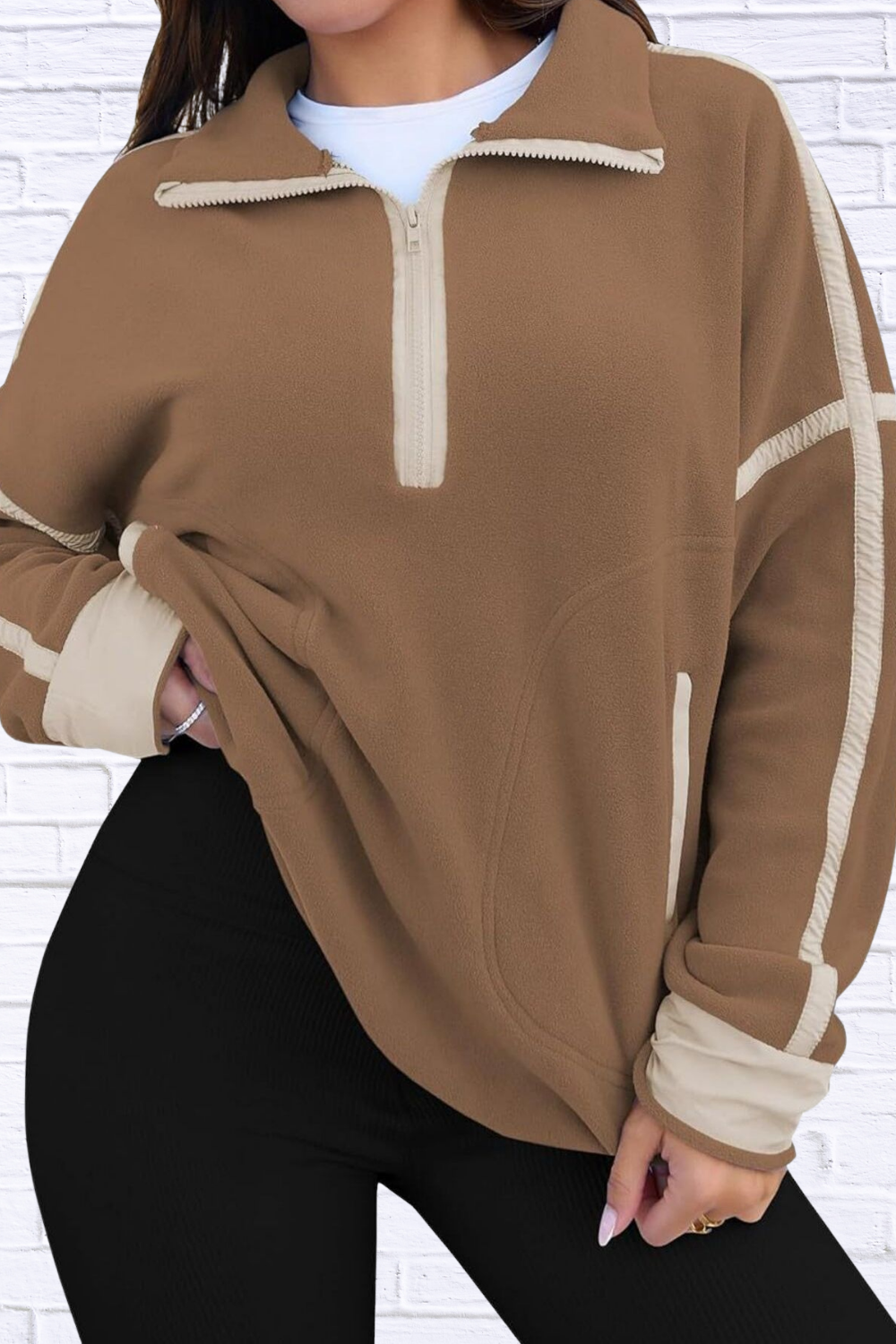 Half Zip Dropped Shoulder Sweatshirt Brown