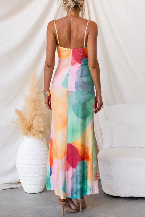 Spaghetti Strap Printed Bodycon Maxi Dress