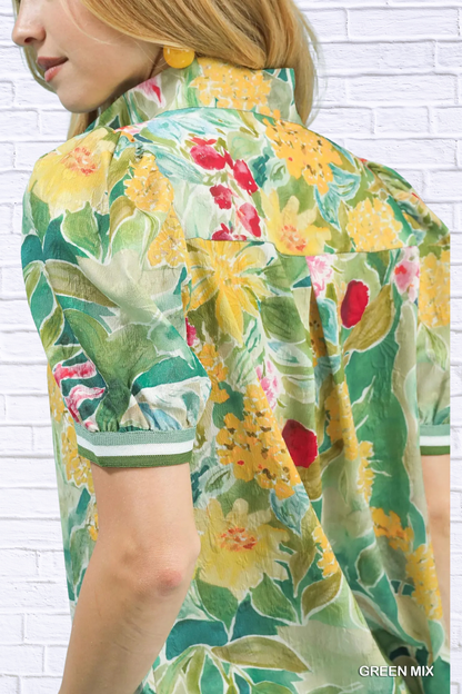 Umgee Jacquard Bloomscape Print Top