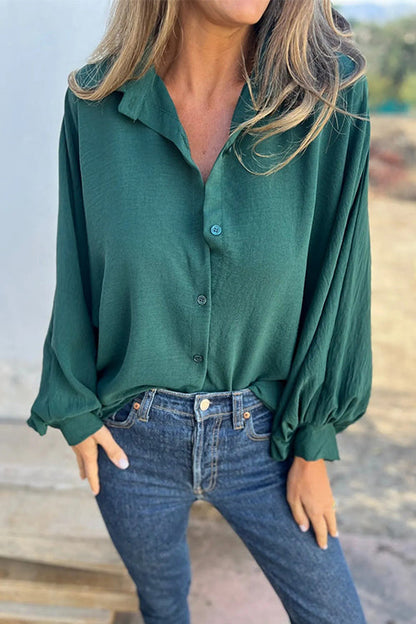 Batwing Long Sleeves Button Front Solid Shirt