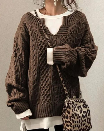 Clidress Little V Neck Hand Twist Sweater