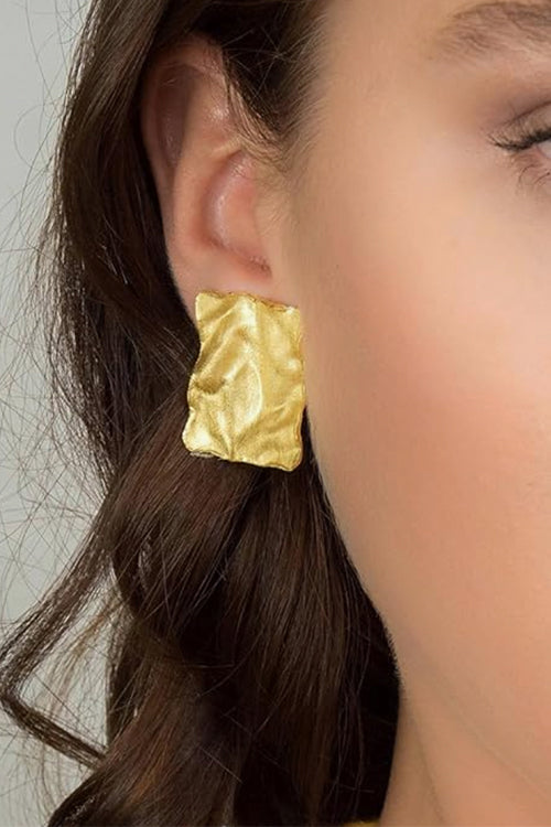 Textured Gold Rectangle Stud Earrings