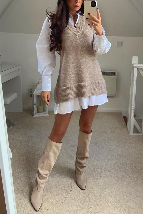 V Neck Side Split Trendy Sweater Vest