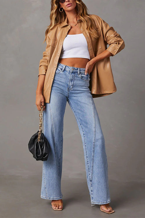 Timeless Distressed Straight Leg Splice Jeans