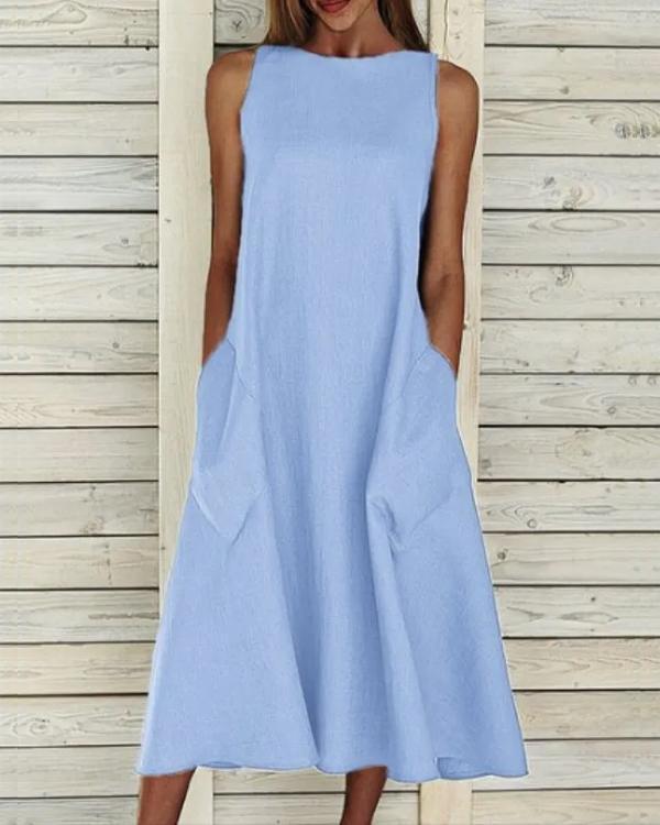 Clidress Big Pocket A Line Cotton Dress