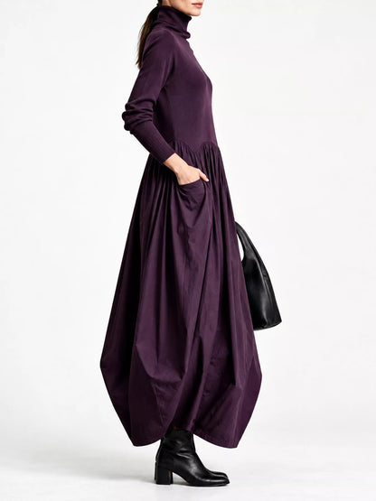 Turtleneck Maxi Dress with Long Sleeves and Pockets