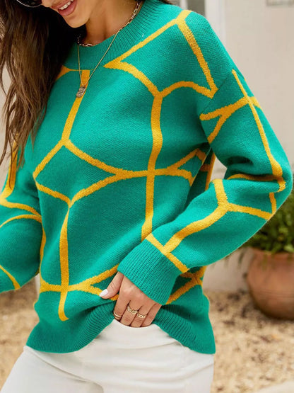 Geometric Pattern Crew Neck Sweater