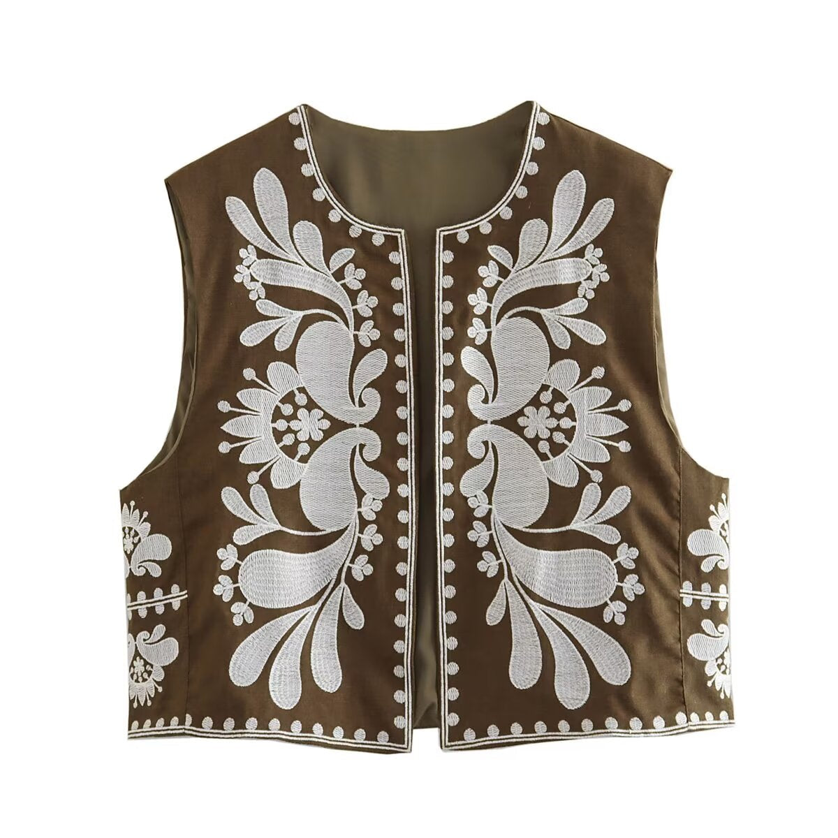 Embroidered Vest Khaki Embroidery