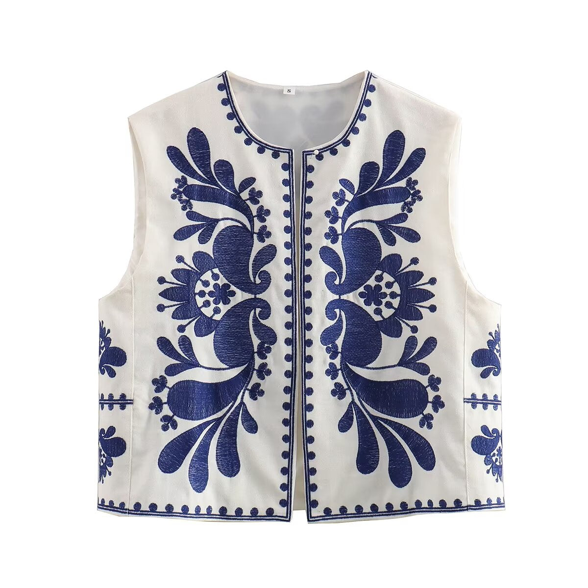 Embroidered Vest Blue Embroidery