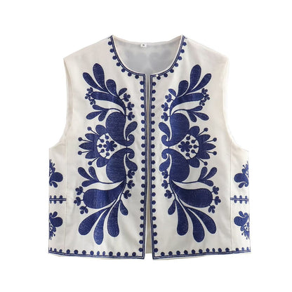 Embroidered Vest Blue Embroidery