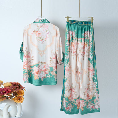 Green Vintage Print Two Piece Set