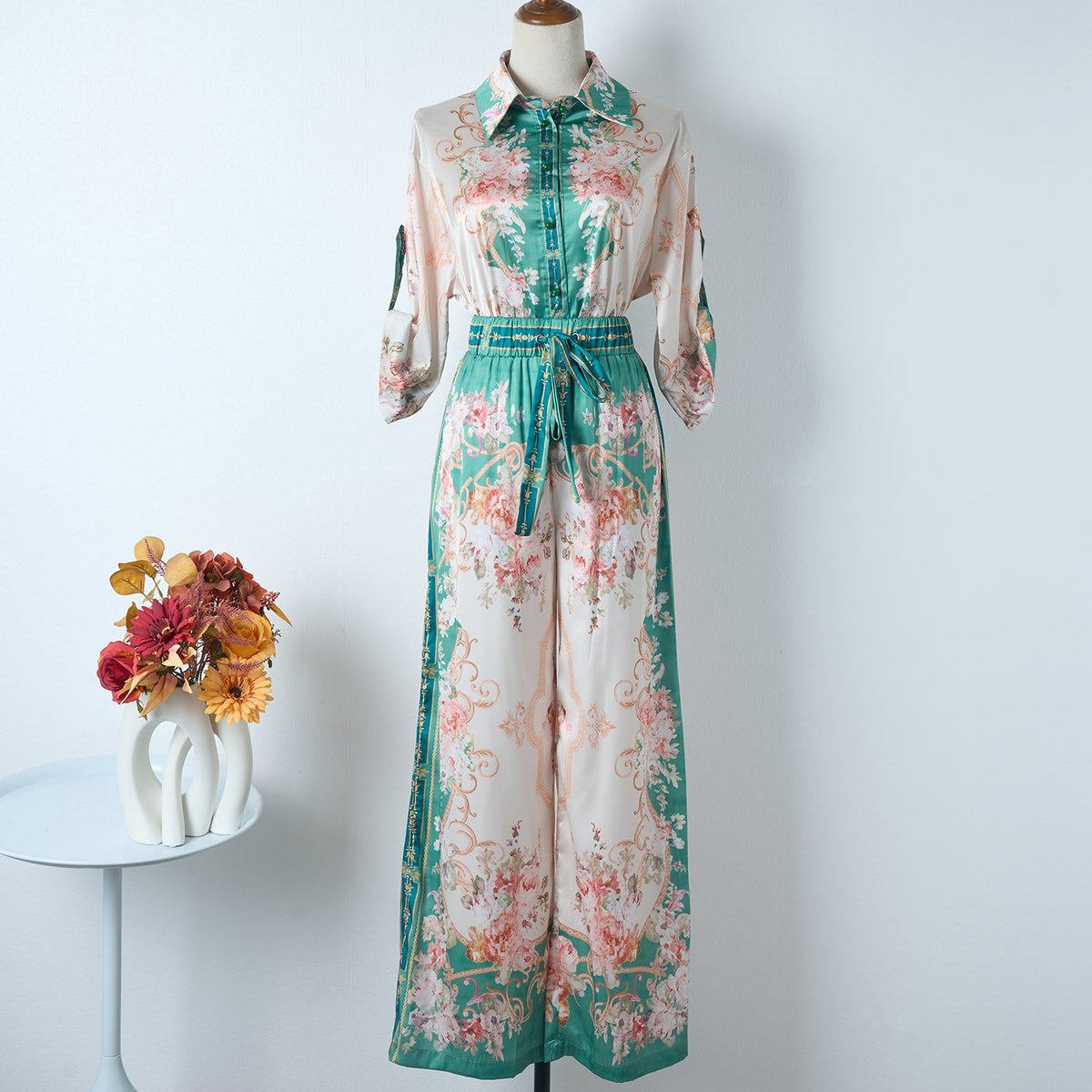 Green Vintage Print Two Piece Set Multi-1