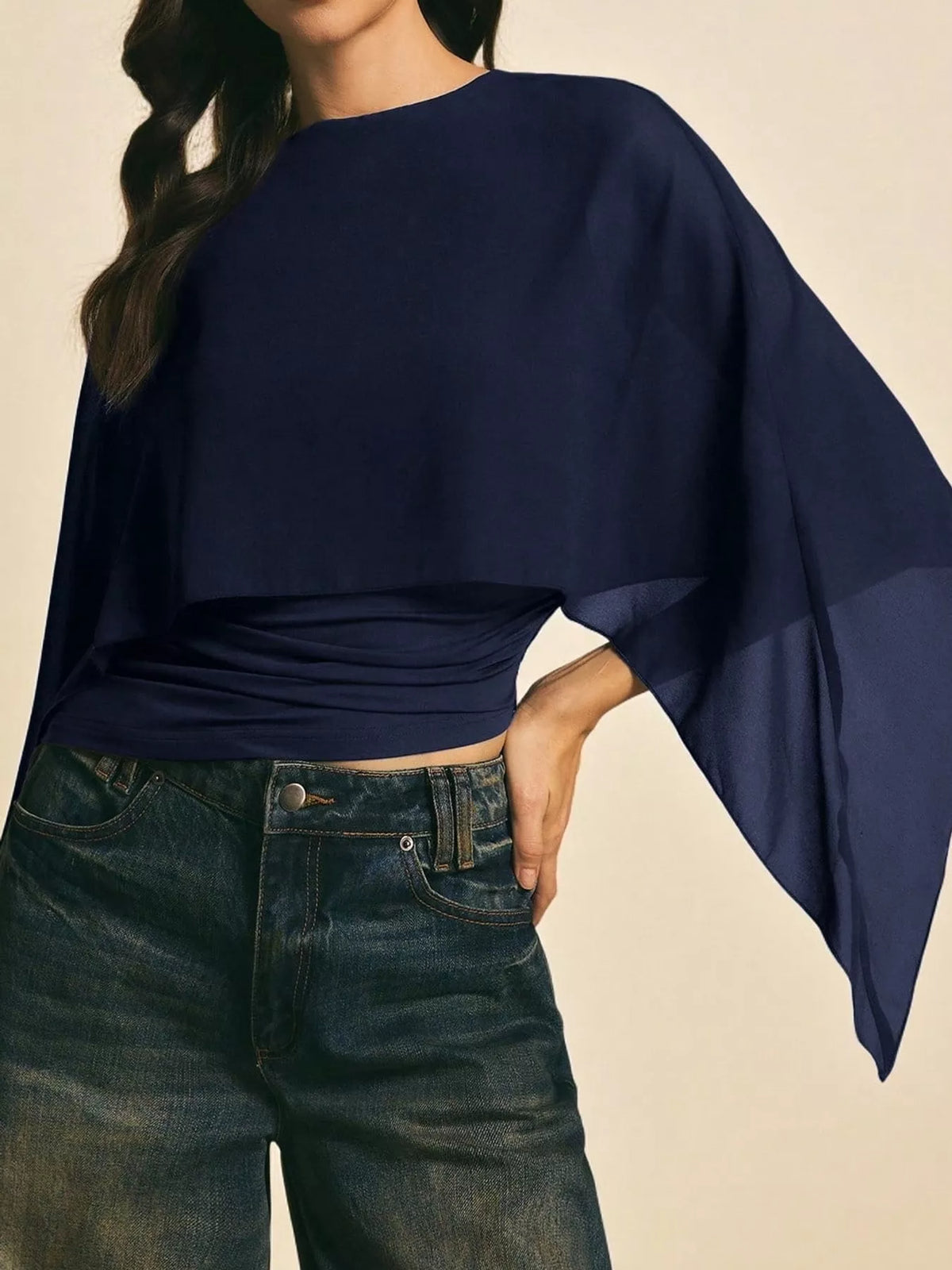 Cape Sleeve Round Neck Blouse