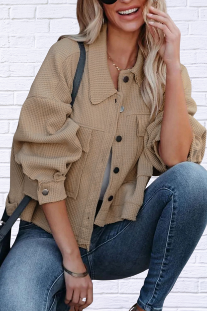 Trendy Button Up Long Sleeve Jacket Camel