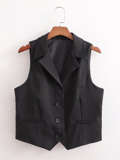 Casual Slim Fit Vest Jacket Black