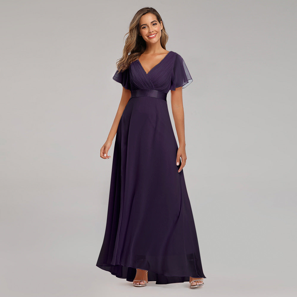Elegant V Neck Solid Evening Dress Purple