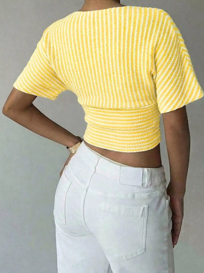 Striped Surplice Short Sleeve Top