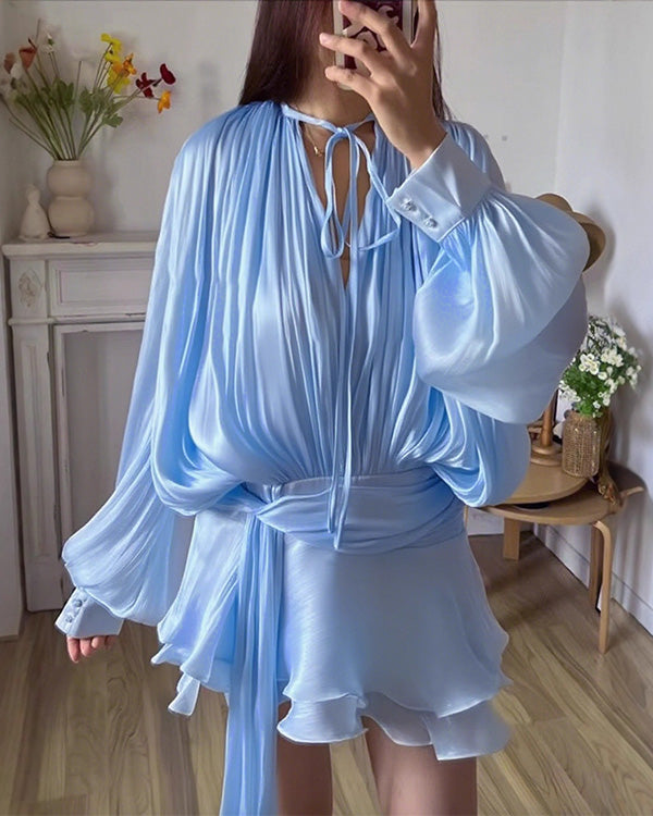Clidress Satin Irregular Ruffled Mini Dress(8 Colors)