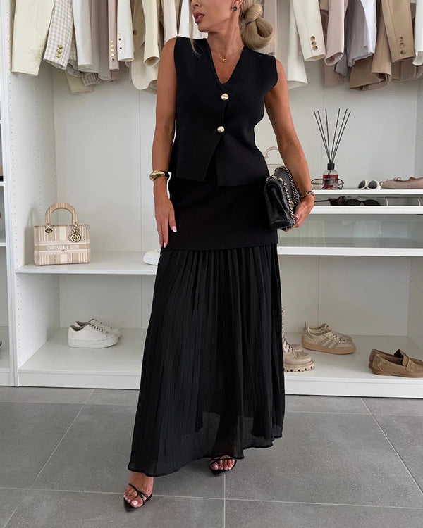 Clidress Fashion Vest & Chiffon Skirt Set