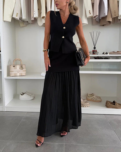 Clidress Fashion Vest & Chiffon Skirt Set