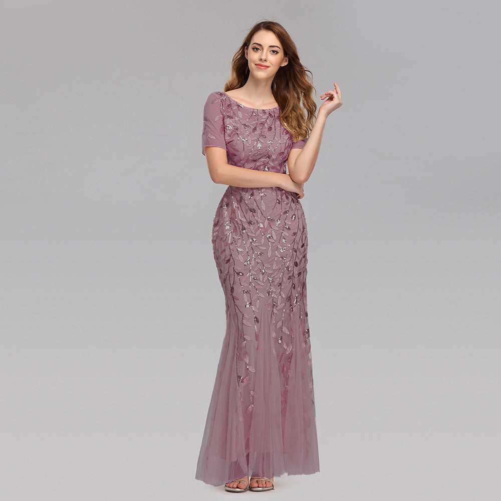 Jesse Sequin Mesh Gown Lotus