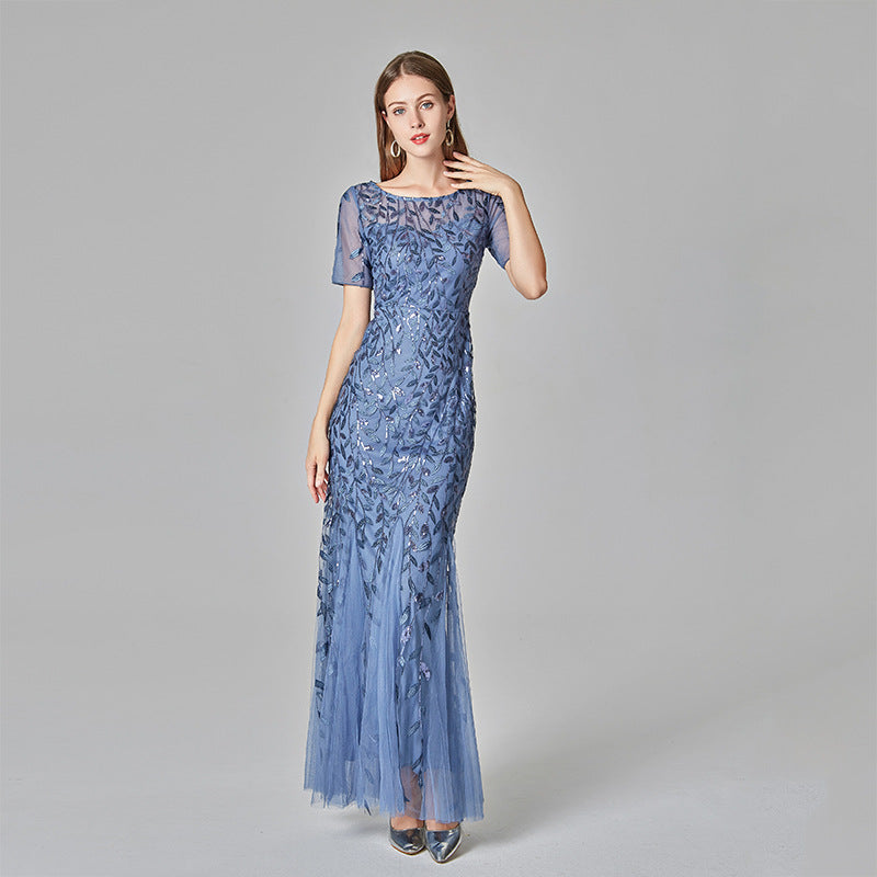 Jesse Sequin Mesh Gown skyblue