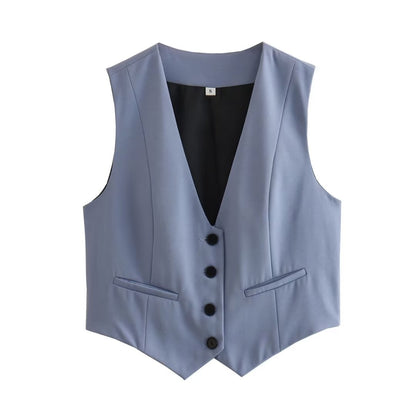Retro Candy Color V-neck Vest Waistcoat Blue Gray