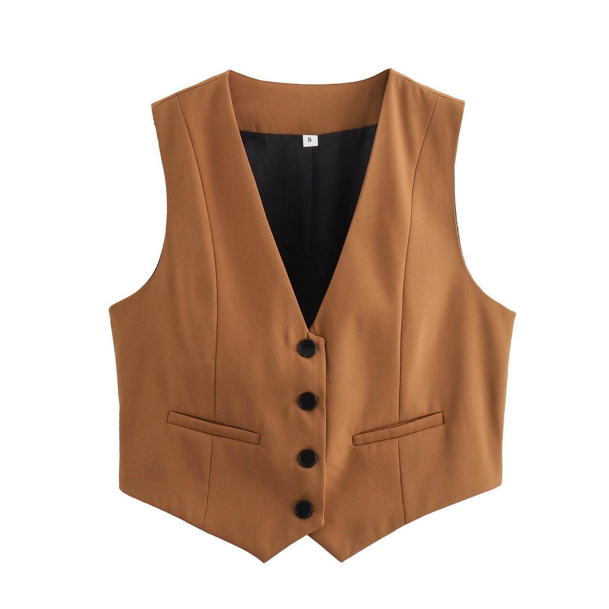Retro Candy Color V-neck Vest Waistcoat Brown