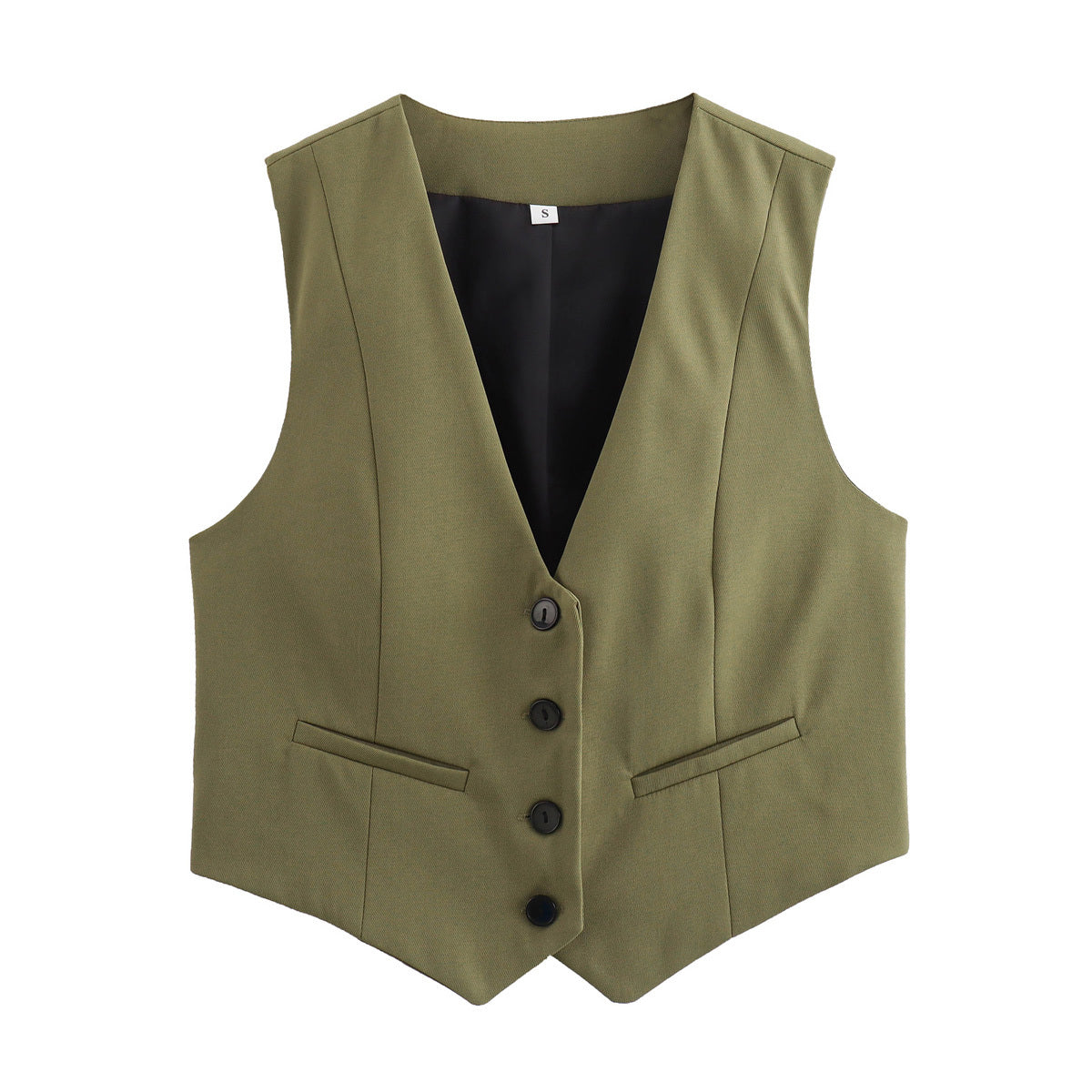 Retro Candy Color V-neck Vest Waistcoat Army Green