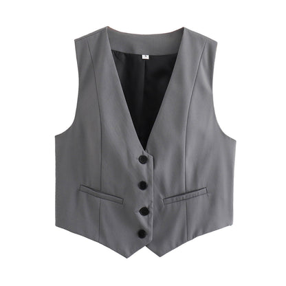 Retro Candy Color V-neck Vest Waistcoat Dark Gray