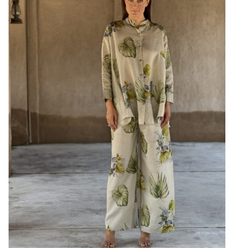 Cotton Linen Printed Long Sleeve Set Print