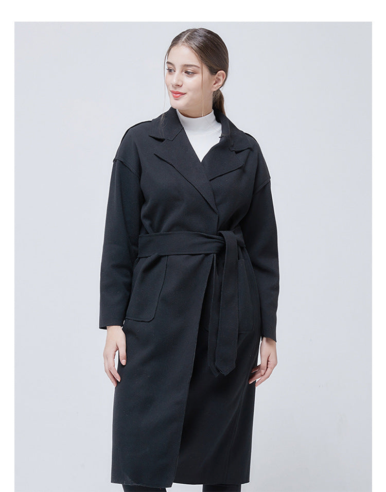 Woolen Solid Color Long Sleeve Trench Coat