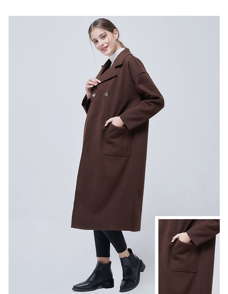 Woolen Solid Color Long Sleeve Trench Coat