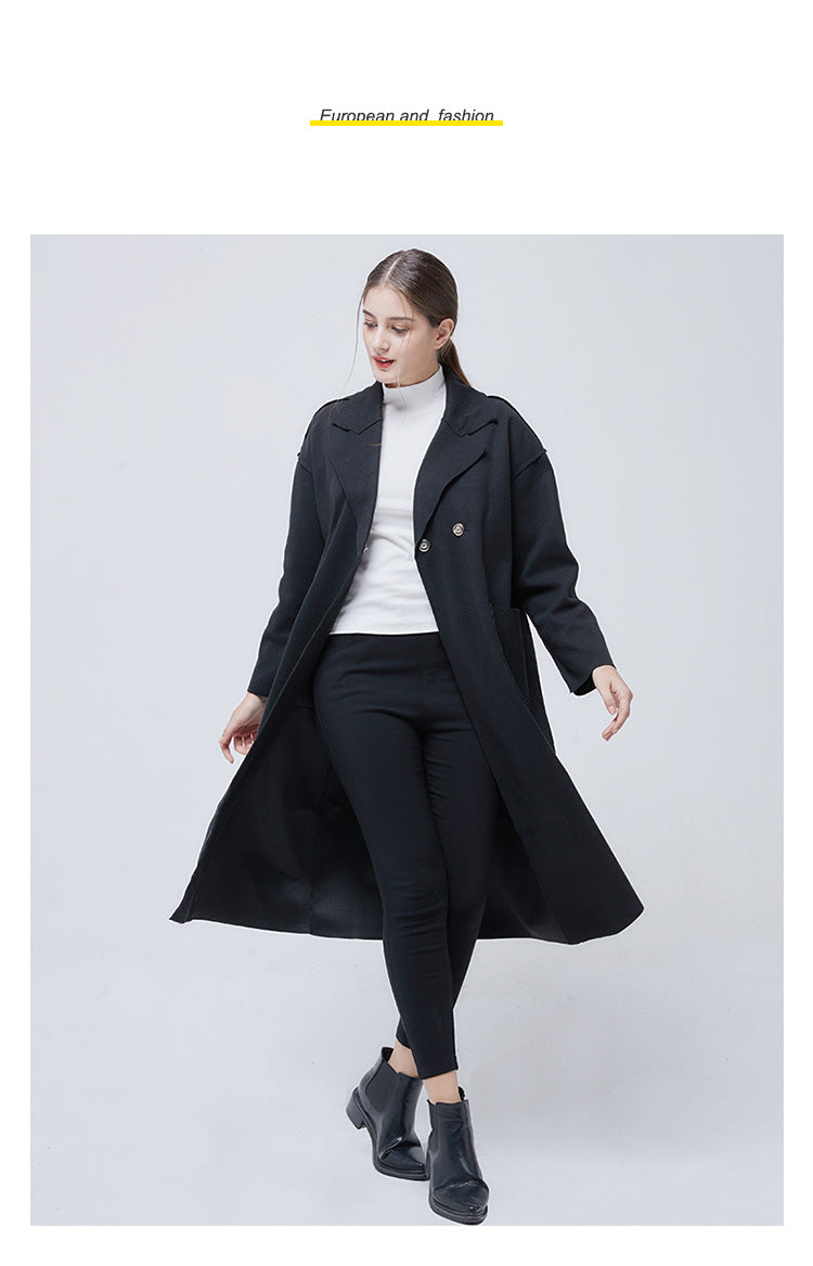 Woolen Solid Color Long Sleeve Trench Coat
