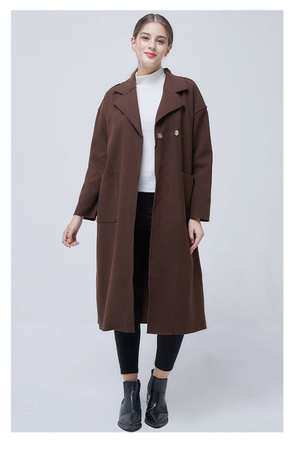 Woolen Solid Color Long Sleeve Trench Coat