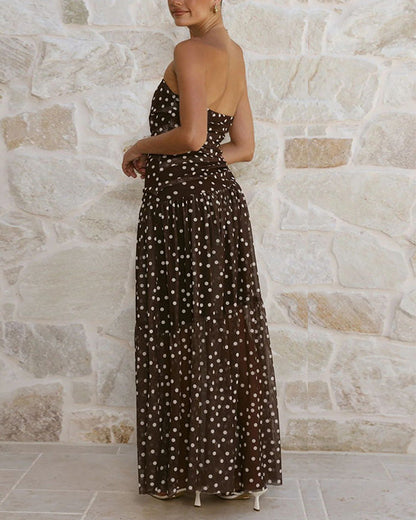 Clidress Strapless Tube Pollka Dots Dress