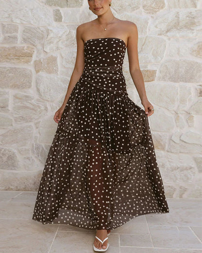 Clidress Strapless Tube Pollka Dots Dress