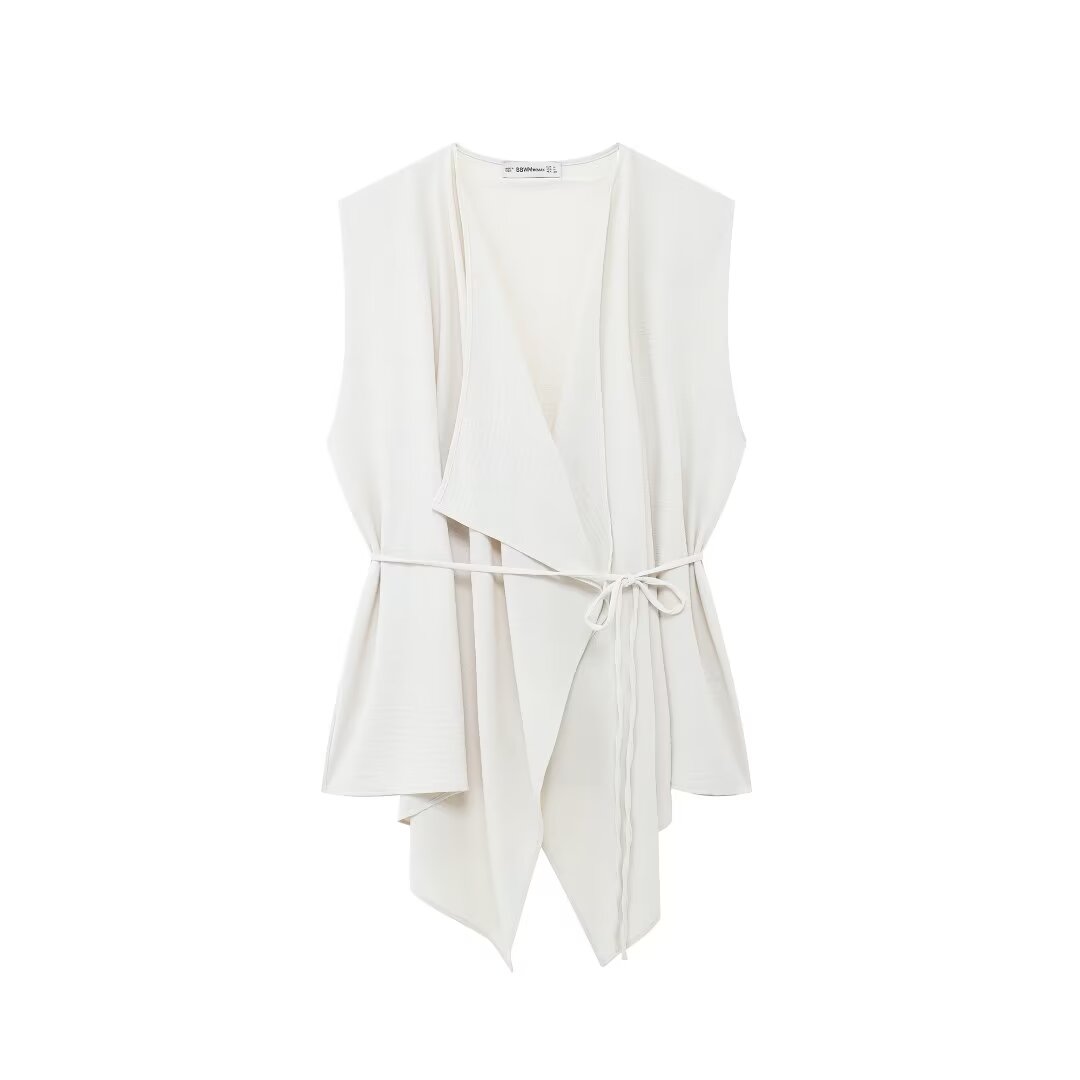 Belted Vertical Street Vest White