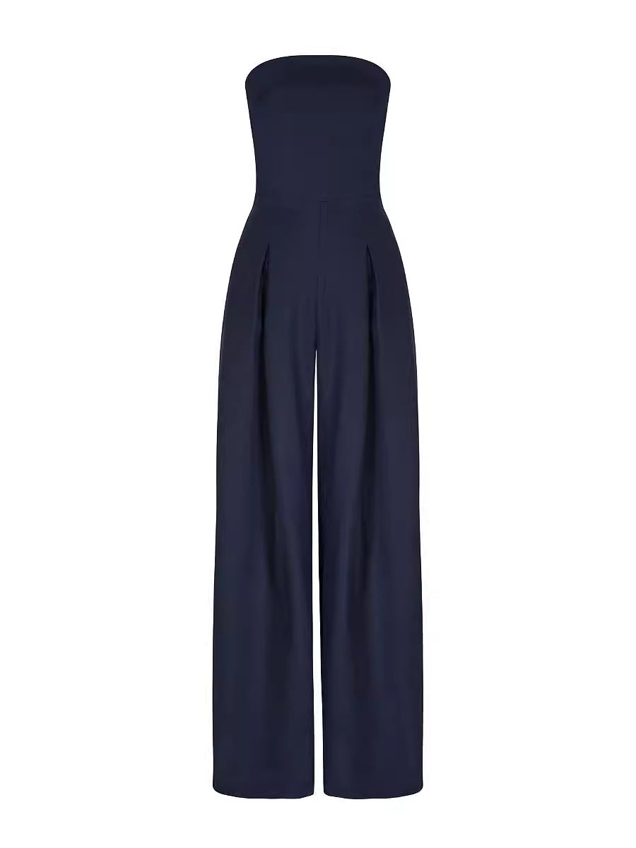 Open Back Slim Fit Jumpsuit Navy Blue