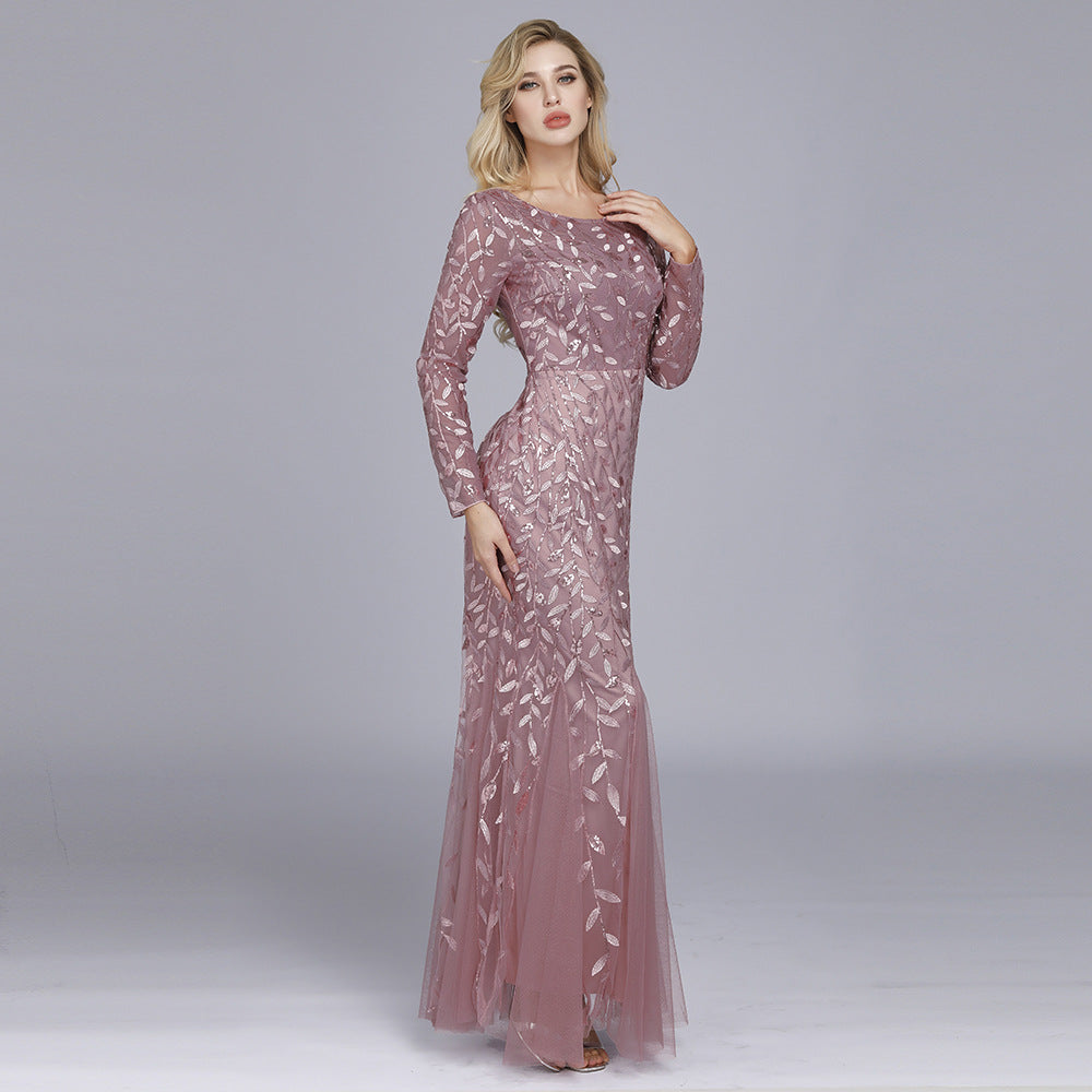 Jennifer Long Sleeves Elegant Sequin Evening Gown Lotus