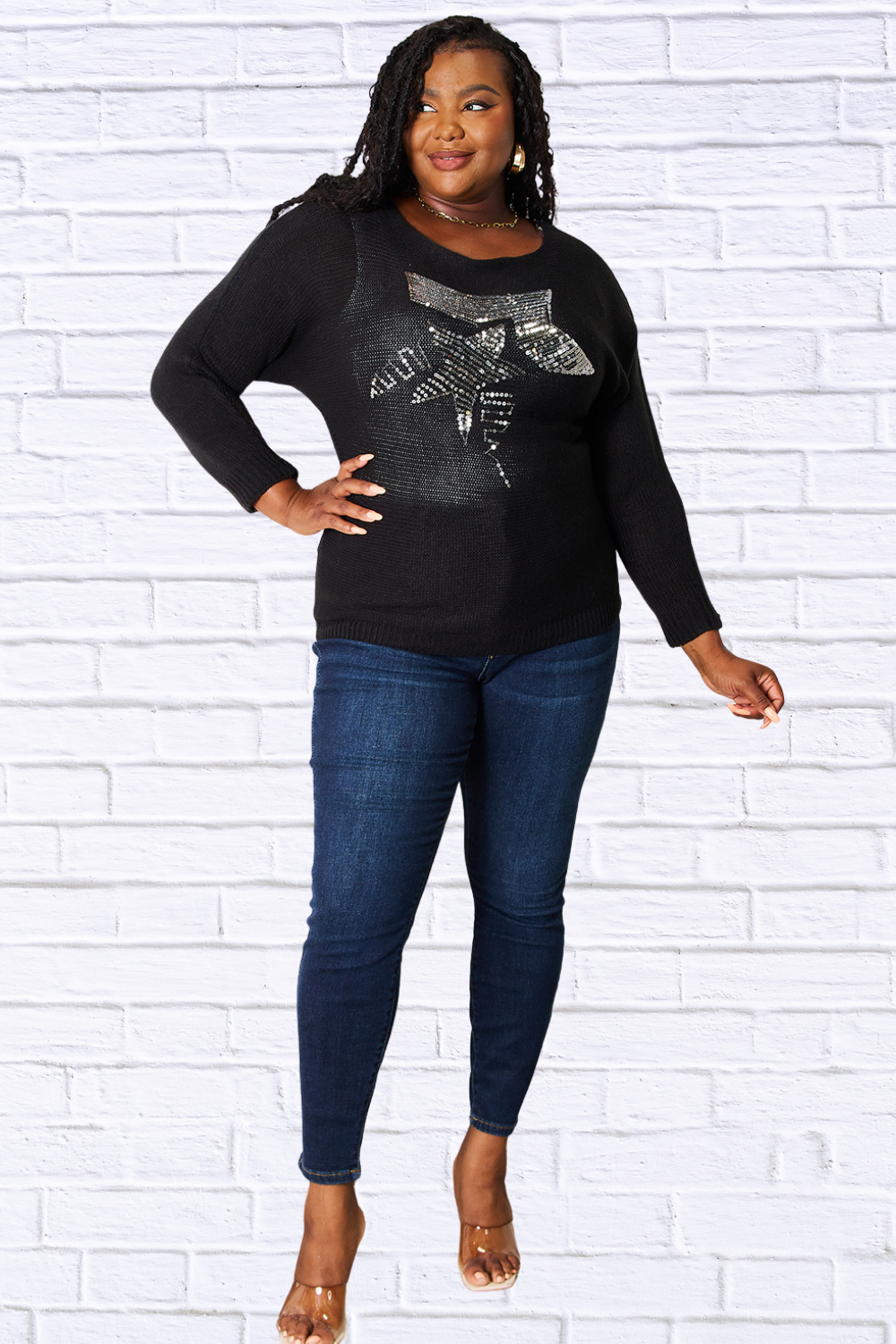 Sequin Graphic Dolman Sleeve Knit Top