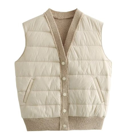 Quilted Patchwork Sleeveless Vest One Size Apricot